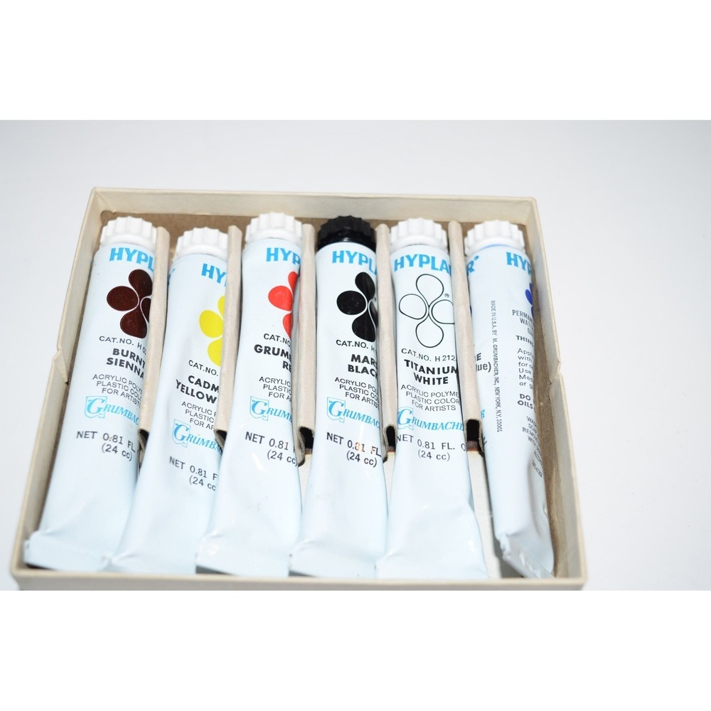 Vtg Grumbacher Hyplair Acrylic Paint Metal Tubes Mixed Colors Lot of 6 - Picture 2 of 3